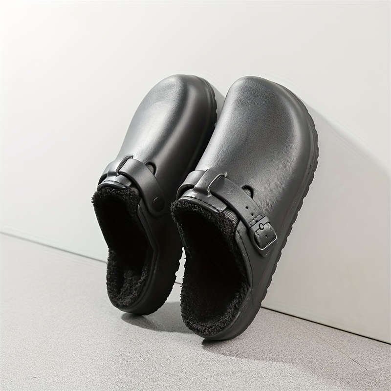 mens cozy eva house slippers waterproof anti skid slip on shoes with fuzzy lining and buckle decor for indoor walking autumn and winter details 0