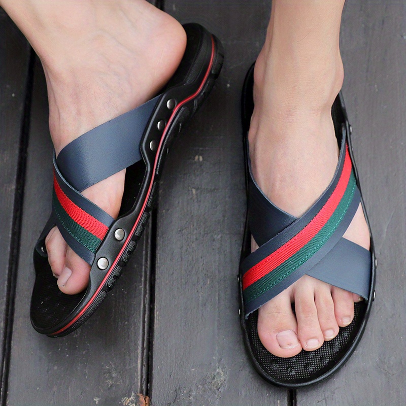 mens casual open back slip on cross strap sandals outdoor anti skid open toe summer slippers details 6