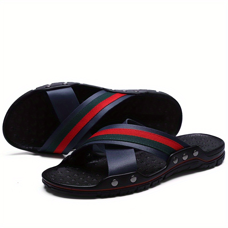 mens casual open back slip on cross strap sandals outdoor anti skid open toe summer slippers details 8
